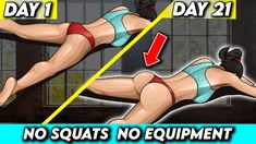 a woman in bikinis is doing exercises for her body and chest with the words day 1, day 2 no squats no equipment