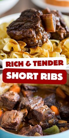 beef and tender short ribs with noodles in a bowl