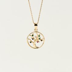 14K Gold Tree with Birthstones Necklace Celebrate family bonds with our 14K Gold Tree with Birthstones Necklace. This dainty and meaningful piece showcases a tree pendant adorned with birthstones of your loved ones. Crafted in lustrous 14K gold, this necklace is a perfect symbol of love and connection. Wear it close to your heart or gift it to someone special to cherish the precious bonds that tie us together. You'll have: 14k solid gold handcrafted pieces 100% ethical sourced jewelry Size Mater Birthstones Necklace, Gold Tree Of Life, Personalized Memorial Gifts, Gold Tree, Tree Of Life Necklace, 14k Gold Necklace, Tree Pendant, Necklace Personalized, Birthstone Necklace