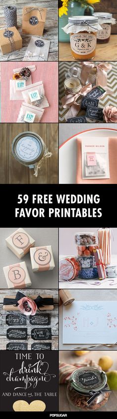 the 25 free wedding favors and printables are on display in this collage