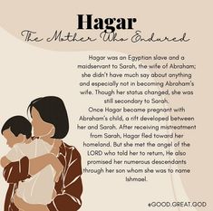 a woman holding a child in her arms with the words hagar written on it