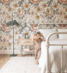 Madelyn Peel and Stick Wallpaper Removable Wallpaper Nursery, Kindergarten Wallpaper, Mountain Decal, Boho Wallpaper, Floral Nursery, Floral Retro, Wallpaper Size, Wallpaper Calculator, Nursery Wallpaper