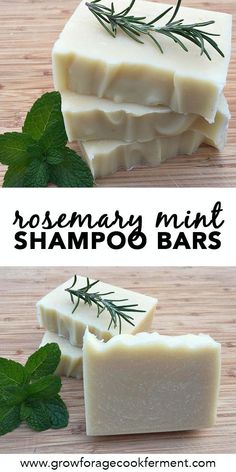 rosemary mint shampoo bars on a wooden table