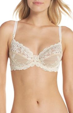 Sheer-topped cups are detailed with feminine lace in a beautiful underwire bra. Partially lined Polyester/nylon/spandex Hand wash, line dry Imported Lingerie Fitted Lace Bra With Lace Trim, Beige Lace Bra Comfortable, Classic Beige Underwire Bra, Fitted Underwire Lace With Built-in Bra, Feminine Full Cup Bra With Lace Trim, Fitted Beige Bra With Padded Cups, Fitted Bra With Lace Trim And Sweetheart Neckline, Beige Fitted Bra With Padded Cups, Beige Lace Bra With Lace Closure