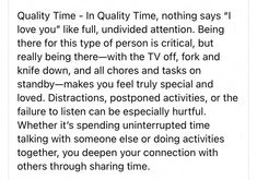 the text is written in black and white on a piece of paper that says quality time - in quality time, nothing says i love you like