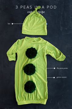 a baby's bodysuit with pom - poms is shown on a chalkboard