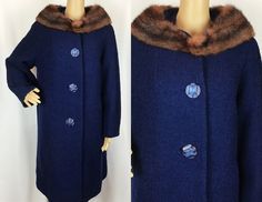 Vintage 1950s Mid Century Pin up Dark Blue Boucle Wool Brown Fur Stole Collar Swing Coat Small-medium - Etsy Fur Stole, Brown Fur, Petrol Blue, Large Buttons, 1950s Fashion, Vintage Fabrics, Real Fur, Vintage Shoes