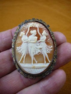 C-1357) Three Muses Woman dancing shell carved oval CAMEO gold plt pin pendant #Unbranded Carved Jewelry For Anniversary, Antique Cameo Jewelry, Historical Accessories, Regency Jewelry, Sacred Jewelry, Woman Dancing, Vintage Jewelry Ideas, Jewelry Wall, Larimar Jewelry