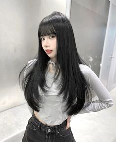 Layered Straight Long Hair, Layers With Bangs Long Hair, Layers For Long Length Hair, Kpop Haircut Female, Hime Haircut Long, Long Hime Cut, Hime Cut Long Hair, Long Hair With Bangs And Layers, Pretty Hair Cuts