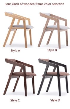 four kinds of modern chairs with different styles and colors, including one for each chair