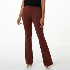 DG2 by Diane Gilman Ponte Knit Pull-On High Rise Flare Pant  Low maintenance, high fashion. Made from a soft, stretch ponte structured knit fabric, these flattering, flared bootcut pants bring effortless sophistication to your wardrobe. Saturday Fashion, Flare Pant, Fashion Friday, Bootcut Pants, Pull On Pants, Low Maintenance, Flare Pants, High Fashion, Fashion Clothes Women