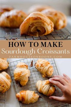 how to make sourdough croissants on a wire rack with text overlay