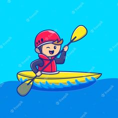 a person in a kayak with a helmet on and oar paddling through the water