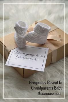 This is the best way to announce pregnancy to inform future grandparents. A pair of lovely crochet baby booties in a pregnancy reveal to grandparents gift box can be given to future grandma and grandpa for informing them of your exciting news. Pregnant Announcement Grandparents, Great Grandparent Pregnancy Announcement, Surprise Grandparents With Pregnancy, Pregnancy Announcement Box Grandparents, Pregnancy Reveal Grandparents, Pregnancy Reveal To Grandparents, Future Grandma, Announce Pregnancy