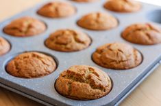 freshly baked muffins in a baking pan ready to be eaten