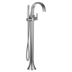 the shower faucet is shown with an arm spout and hand showerhead