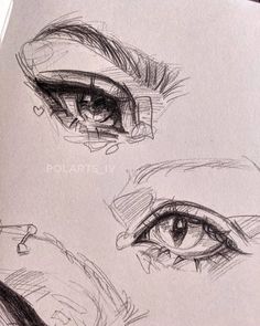 three different types of eyes drawn in pencil