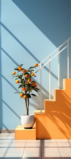 a potted plant sitting on top of a yellow step