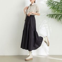 Cool and comfortable for hot summer days, this cotton skirt is elegant and stylish.    It is a wonderful wardrobe staple that's a timeless classic you'll wear again and again. All our items are Tailored and Handmade and Made to Order ,I can make Any Size . I design new styles every week, please collect my store. I believe that you will meet your favorite styles. ★★FEATURES Cotton skirt Elastic waist Midi skirt A-line skirt High waist skirt Gray purple skirt Swing skirt Perfect for Summer, Spring Casual Black Summer Skirt, Black Casual Summer Skirt, Non-stretch Gathered Skirt For Summer, Non-stretch Summer Gathered Skirt, Casual Flowy Tiered Maxi Skirt, Solid Color Tiered Skirt With Pockets, Casual Gathered Skirt For Summer, Casual Summer Gathered Skirt, Casual Midi Skirt For Summer