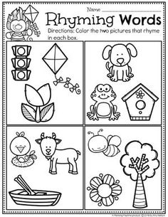 the printable worksheet for rhyming words is shown in black and white