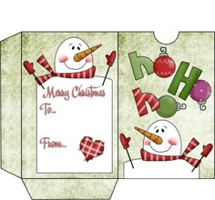 two christmas gift boxes with snowmen on them and the words merry christmas to them