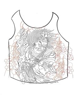 a drawing of a woman's tank top with an image of a demon on it