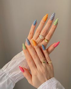 Every Nail Different Design, Summer Nails At Home, Gingham Nails, Nail Design Glitter, Cozy Fall Vibes, Edgy Nails, Cute Summer Nails, Rainbow Nails, Minimalist Nails