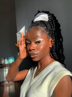 Angelic Makeup Black Women, Angel Makeup, Brown Girls Makeup, White Eyeliner, Simple Makeup Looks, Brown Skin Makeup, Eyeliner Looks