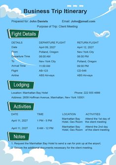 the flyer for business trip itinerary