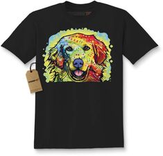 Etsy Kid's Rainbow Golden Retriever Shirt Printed Youth Abstract Psychedelic Dog T-Shirt #1219 Golden Retriever Pup, Golden Retriever Shirt