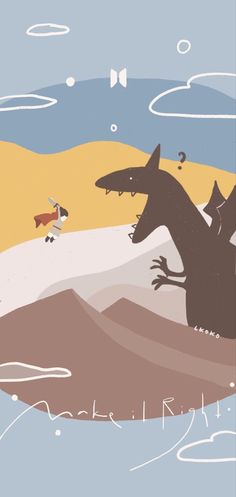 an illustration of two dinosaurs in the desert, one is running and another is jumping