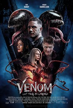 the movie poster for venom, featuring two men and an alien woman in front of them