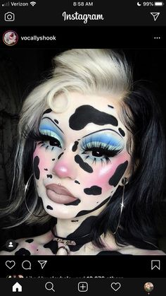 Cow Makeup Face, Animal Inspired Makeup, Animal Halloween Makeup, Cow Makeup Look, Makeup Horor, Pretty Halloween Makeup, Monster Makeup, Animal Makeup