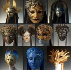 many different types of masks are shown in multiple pictures, including one with an angel's head and the other with a demon's face