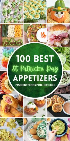 st patrick's day appetizers collage with text overlay that reads, 100 best st patrick's day appetizers