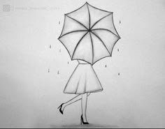 a drawing of a woman holding an umbrella