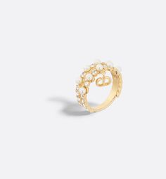 Petit CD Treasure Ring Gold-Finish Metal with White Resin Pearls and Silver-Tone Crystals | DIOR Dior Star, Dior Gold, Gift Wishlist, It Bags, Jewels Rings, Silver Cufflinks, Luxury Logo, Fashion Jewelry Earrings, Metal Ring