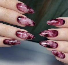 Red Gold Marble Nails, Marble Nails Burgundy, Plum Marble Nails, Burgundy Marble Nail Designs, Dark Red Marble Nails, Maroon Marble Nails, Marble Red Nails, Burgundy Marble Nails, Persephone Nails