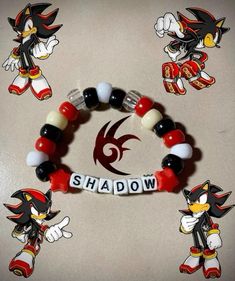 How To Make Kandi Bracelets, Sonic Kandi, Kandi Ideas Words, Kandi Bracelets Ideas, Pulseras Kandi, Pony Bead Projects, Sonic Shadow, Diy Kandi Bracelets