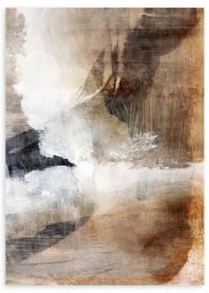 an abstract painting with brown, white and black colors on the bottom half of it