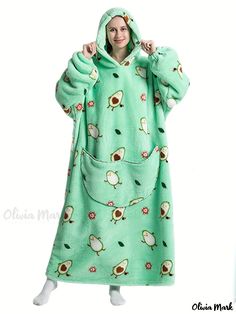 Olivia Mark - Plus Size Avocado Pattern Flannel Fleece Long Sleeve Hooded Wearable Blanket With Giant Pockets, Women's Plus Cute Nightgown Oversize Pullover, Oversized Blanket, Blanket Hoodie, Hoodie Oversize, Hoodie Blanket, Winter Hoodies, Wearable Blanket, Oversized Pullover, Hooded Blanket