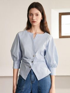 Composition : COTTON 65% POLYESTER 25% NYLON 10%Country of Origin : CHINA Balloon Sleeve Shirt, Shirt Sleeves, Top Shirt, Color Blue, Balloons, Composition, Top Outfits, China, The Originals