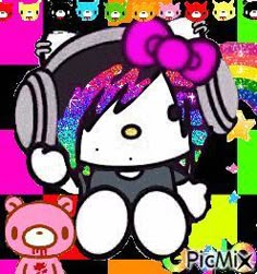 an image of hello kitty with headphones on