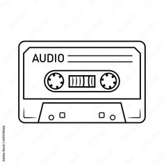 an audio tape recorder with the word audio on it in black and white, against a white background