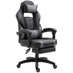 a black and grey office chair with wheels