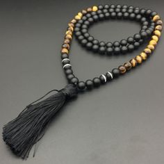 8mm Tiger's Eye Necklace Stunningly Beautiful! #Japamala Necklace #Namaste Yoga Jewelry #Chakra Stones Mala #Buddhist Mala Prayer Beads #Mala Beads Adjustable Black Mala With 8mm Beads, Black Adjustable Mala With 8mm Beads, Adjustable Black Mala For Meditation, Mens Mala Necklace, Buddhist Beads, Buddhist Mala, Mens Beaded Necklaces, Mala Jewelry, Mala Bead Necklace