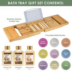 Indulge in a luxurious bath - lovery bath tray gift set offers a deluxe and relaxing home spa as it includes a premium bamboo tray for bathtub and a gift box of bath essentials: 9 scented bath bombs, vanilla coconut fragrance shower gel, shampoo and bubble bath. A caddy for all your bath accessories - this bathtub caddy is expandable and extends to fit any tub. It is spacious enough to accommodate a couple and all your bath accessories such as towels, soap, shampoo, toiletries, candles and more Relaxing Home, Coconut Bath, Bathtub Caddy, Bathtub Tray, Bath Tray, Bamboo Tray, Spa Set, Vanilla Coconut, Bath Essentials