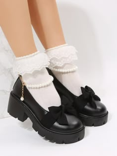 Black Preppy Collar   Plain Court Wedges Embellished   Women Shoes Dr Mundo, Mary Jane Platform Shoes, Zapatos Mary Jane, Dr Shoes, Platform Wedges Shoes, Cute Shoes Heels, Kawaii Shoes, Womens Mary Janes, Platform Mary Janes