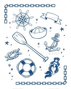 an image of nautical symbols in blue and white