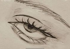 a drawing of an eye with long lashes